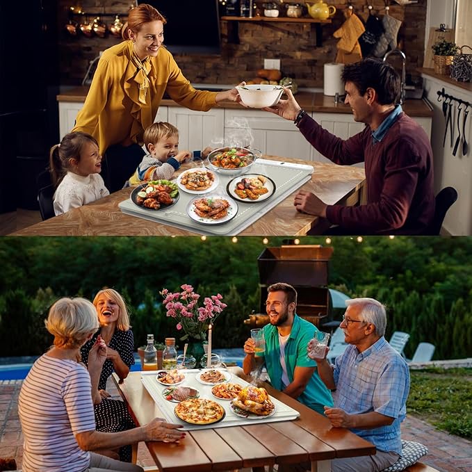 FYY Warming Mat for Food with Heat Resistant Pad, Prevent Countertop Cracks, Keep Meal Warm, Rapid and Full Surface Heating, 6 Temp Settings 6H Timer, Upgraded Rollable Portable Food Warmer Mat Khaki