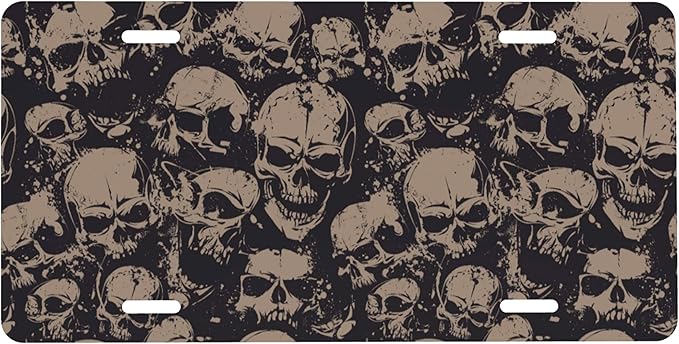 Front License Plate Retro Skull Vanity Plates Aluminum Metal Decorative Car Tag Novelty License Plate Cover for Men Women 6 * 12 in (4 Holes)