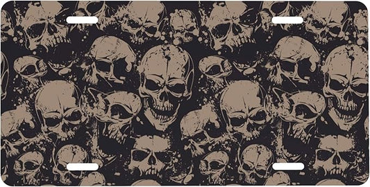 Front License Plate Retro Skull Vanity Plates Aluminum Metal Decorative Car Tag Novelty License Plate Cover for Men Women 6 * 12 in (4 Holes)