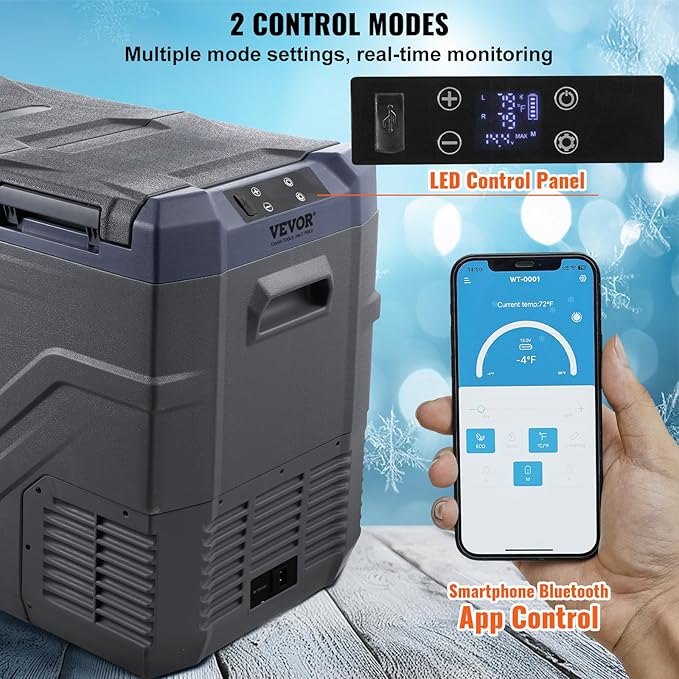 VEVOR Car Refrigerator, 12 Volt Car Refrigerator Fridge, 40 L Dual Zone Portable Freezer, -4℉-68℉ Adjustable Range, 12/24V DC and 100-240V AC Compressor Cooler for Outdoor, Camping, RV