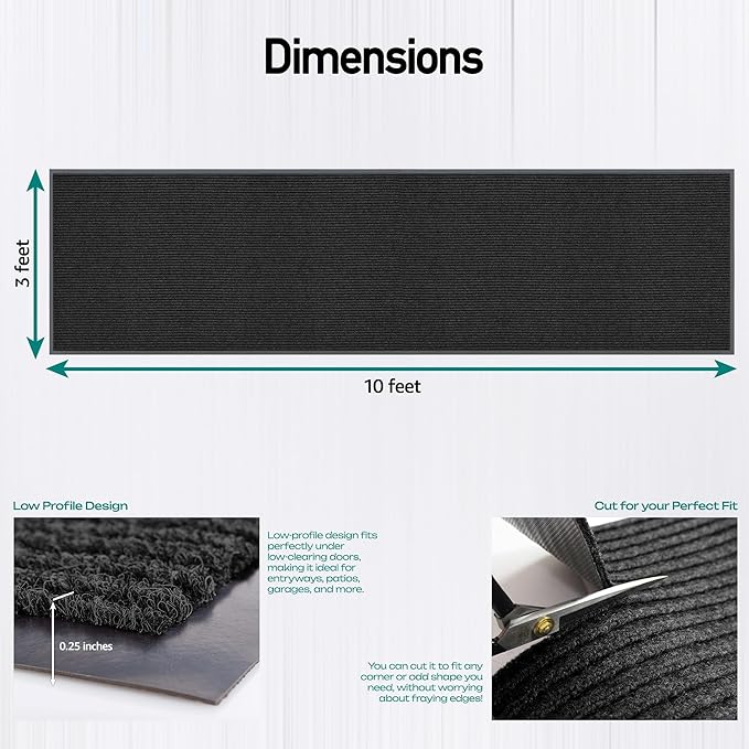 MaxMat® Commercial Grade Entry Mat - Heavy Duty, Large Sizes, Indoor/Outdoor, Waterproof, Low-Profile Door Mat (3 x 10 Feet, Black, MXM-RIB0310BK)