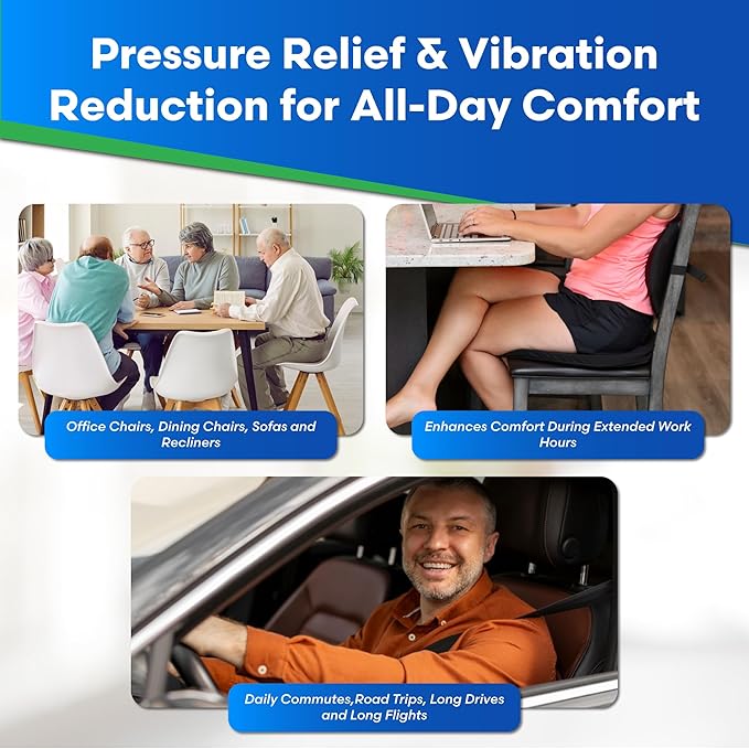 Original Seat Cushion with LiquiCell Technology – Tailbone, Sciatica, Hip & Lower Back Pain Relief – Car Seat Cushion, Office Chair, Truck, Travel, Home – 18"x17"x2"