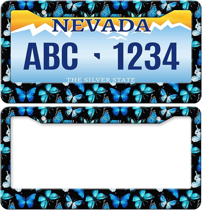 MIOAOSRT Watercolor Butterflies License Plate Frame Beautiful Blue Butterflies License Plate Cover Car Tag Holder Metal License Plate Frame Fits Standard U.S.Vehicles 12x6 Inch