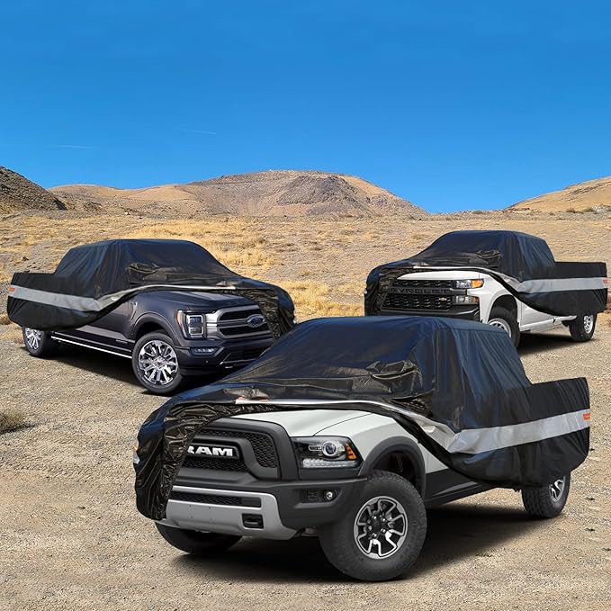 10 Layers Truck Cover Waterproof All Weather. Pickup Truck Cover Rain Snow UV Dust Protection. Length: 242-250 inches, Universal Fit for Ford F150 Chevy Silverado Dodge Ram 1500.
