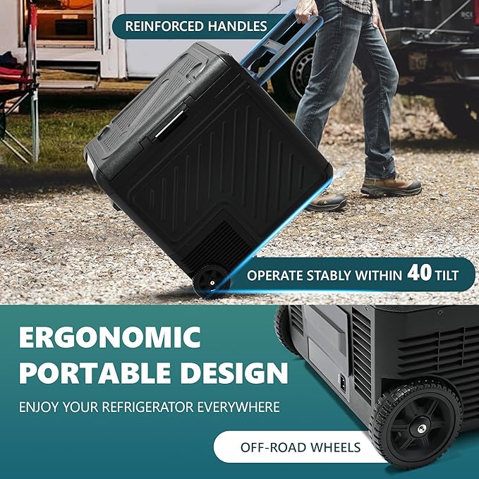 EUHOMY 12 Volt Refrigerator, 49QT Dual Zone Car Refrigerator, Electric Cooler 12/24V DC & 100-240V AC, Car Fridge -4℉~68℉, Portable Freezer with Wheels for Camping, Truck, Travel