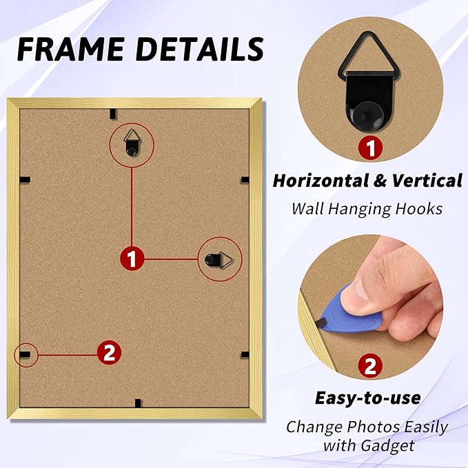 NEXCOVER Diploma Frame Gold 10 Pack, 8.5 x 11 Certificate Frame with HD Plexiglass, 8.5 by 11 Picture Frames for Documents, Photos, Posters, Artworks, Horizontal and Vertical Wall Display
