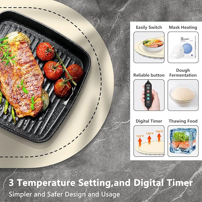 Warming Mat for Food,Temperature Adjustable Food Warmers for Parties Buffet with Timer,Silicone Food Warming Trays with Heat Proof Base,Roll Up Food Heating Mat for Home & Travel(Beige)