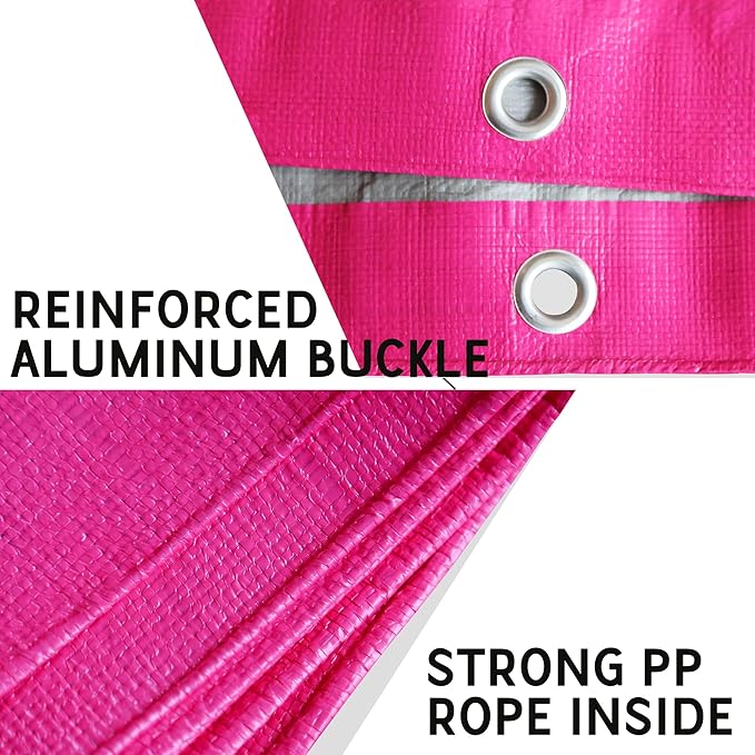 STARPYNG-12 Mil Pink/Silver 10x12 Feet Tarp-Heavy Duty Poly Tarp-Cover,Waterproof, UV Resistant, Weather Resistant, Cover Cars, Boats, Courtyards,Camping