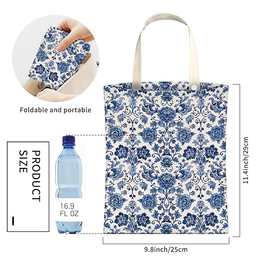Cute Car Trash Can, Hanging Canvas Car Back Seat Organizer and Storage Bag, Funny Car Trash Bag For Travelling, Outdoor Cute Blue Flower