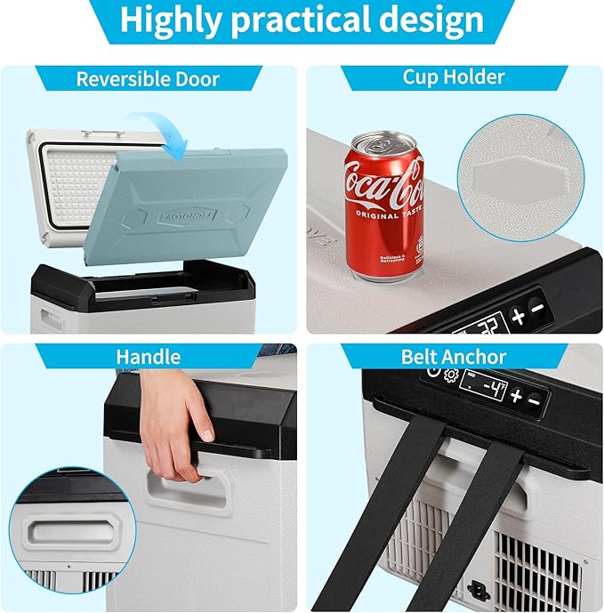 12V Car Refrigerator, 22QT Portable Freezer Compressor Cooler with Reversible Door, 100–240V AC / 12V / 24V DC Powered, for Truck Van RV Camper SUV Travel Camping Road Trips Tailgating,-4℉-50℉