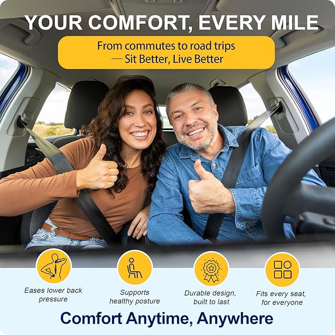 kingphenix Car Seat Cushion – Memory Foam Pad for Driving Comfort – Boosts Height and Relieves Coccyx & Lower Back Pain – Car, Truck, Office Chair (Black & Gray)