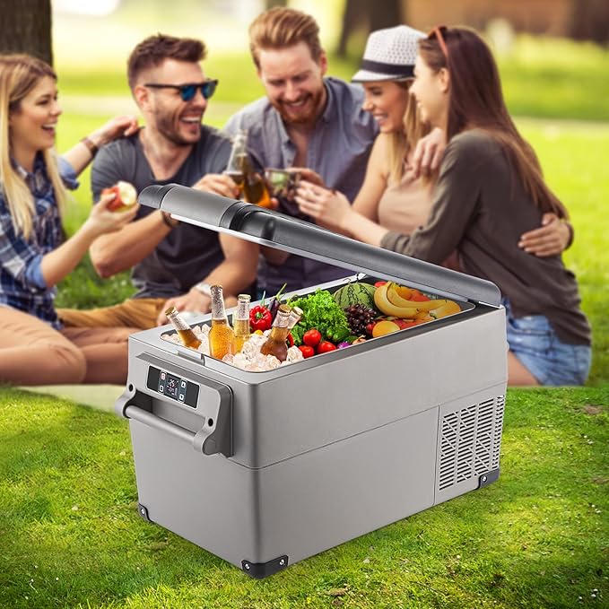 VEVOR CF35 Portable 37 Quart(35 Liter) 12 Volt App Control(-4℉~68℉), Car Refrigerator Dual Zone with 12/24v DC & 110-240v AC for Camping, Travel, Fishing, Outdoor or Home Use, Black+Gray