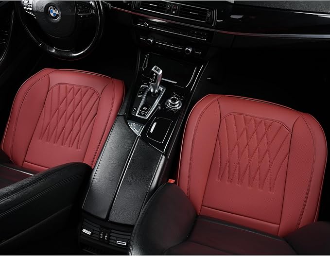 Front Car Seat Bottom Covers 2 Pack, Universal Auto Seat Cushions, Nappa Leather Full Wrapping Edge Compatible with Most of Vehicles - SUVs/Sedans/Pickup Trucks, Wine Red