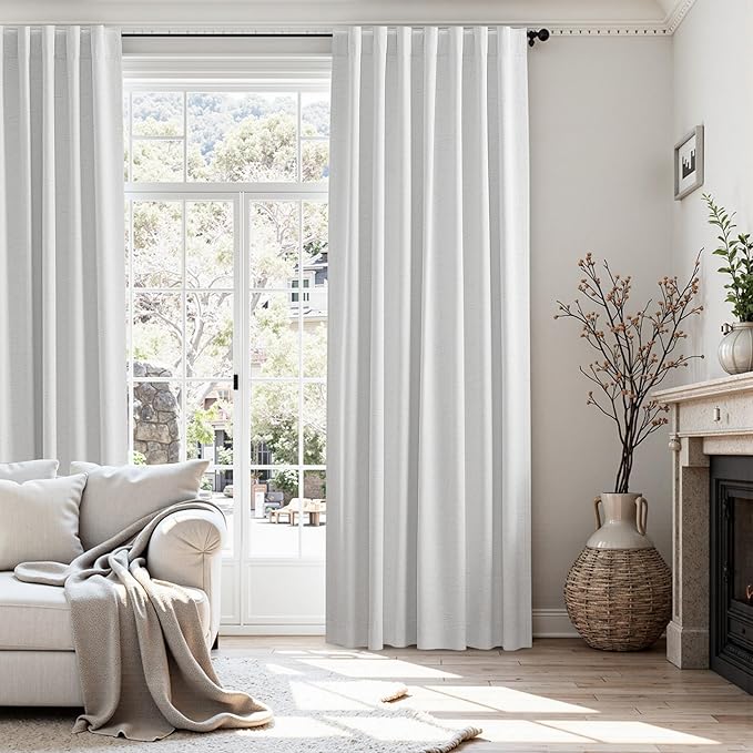 UHITECH Natural Blackout Curtains for Bedroom Living Room Darkening Drapes Black Out Curtain 63 Inches Length 2 Panels Set Thermal Linen Natural Drapes for Windows