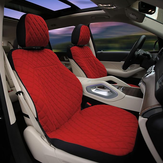 TLH Prestige 79 Diamond Stitch Red Neosupreme Car Seat Cushions, Two Pack Seat Covers for Cars Trucks SUV, Water Resistant Car Seat Cushion, Interior Accessories, Universal Fit Car Seat Protector