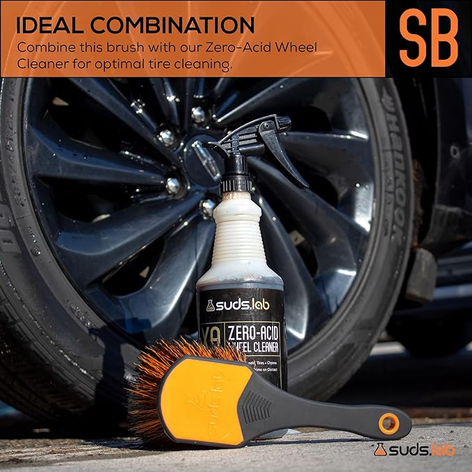 Suds Lab Wheel Spoke Brush Rubberized Handle Soft Bristle Car Detailing Wheel Brush, Rim, Wheel, Dust Cleaner Brush