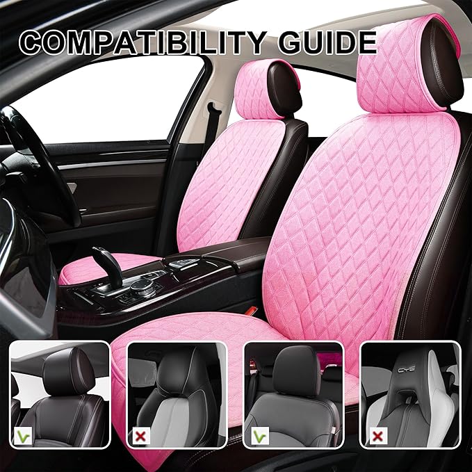 2PCS Linen Front Seat Covers for Cars Sideless Seat Covers Breathable Cloth Fabric Car Seat Protector Universal Fit Most Automotive, SUV, Trucks, Van(Pink)