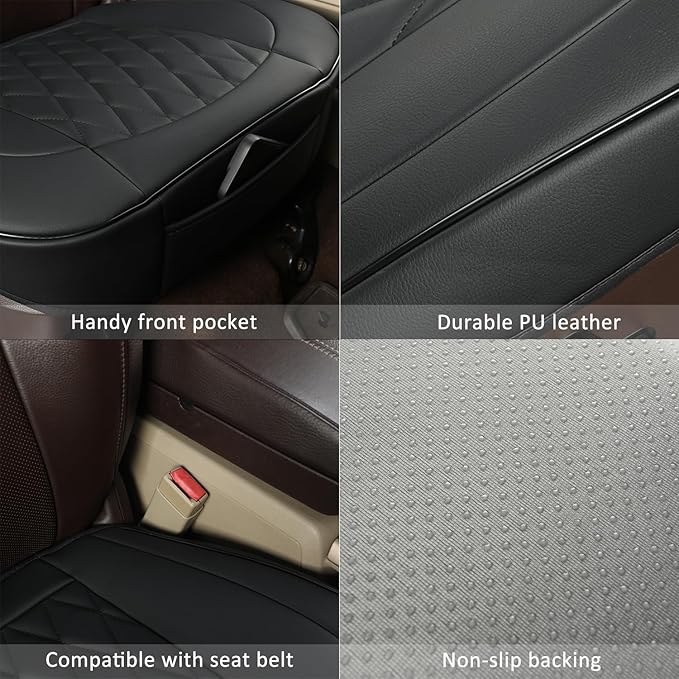 GIANT PANDA Bottom Seat Cover for Trucks&SUV, Front PU Leather Driver Seat Protector Fit for Chevy,Ram,Toyota,GMC,Ford F150 F-Series (Black-2PCS)