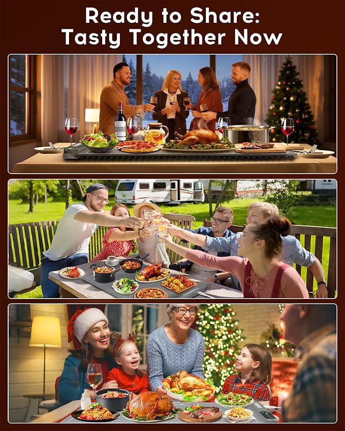 Warming Mat For Food 500W Graphene High-Tech 5s Rapid Food Warming Mat,6-Temp And 6h Timer Food Warmer,Auto Shut Off Chafing Dishes For Buffet,Roll Up Food Warmers For Parties Buffet Grey