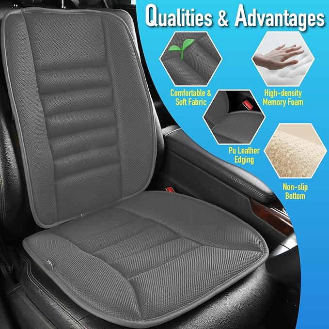 Memory Foam Car Seat Cushion with Lumbar Support Pillow - 4D Mesh Ventilation for Back & Sciatica Pain Relief, Auto Pad Suitable for Car, Truck, SUV, Dark Grey
