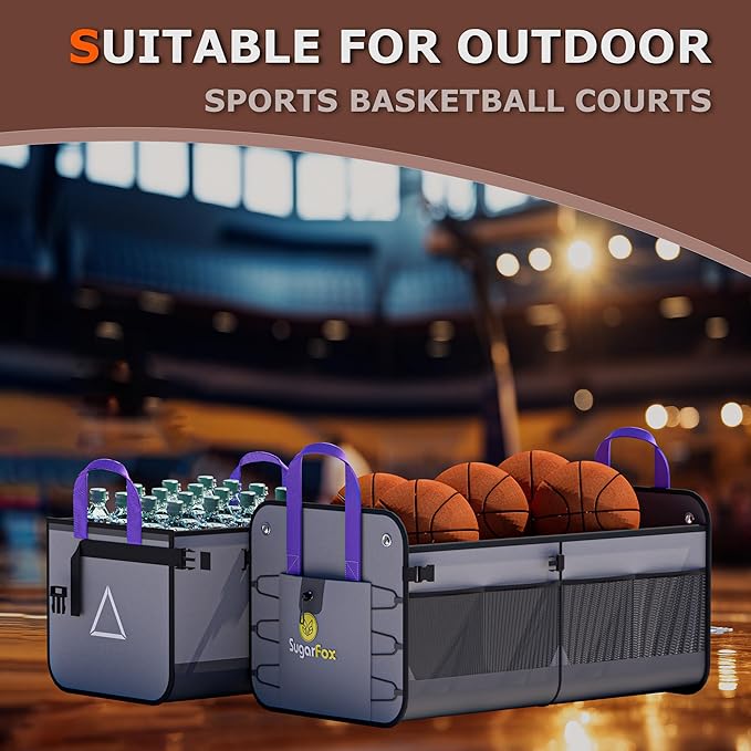 Large Capacity Trunk Organizer for Car & SUV – Waterproof with 8 Mesh Pockets, collapsible & Adjustable compartments, 84L Durable Storage with Non-Slip Base, Gray - M313