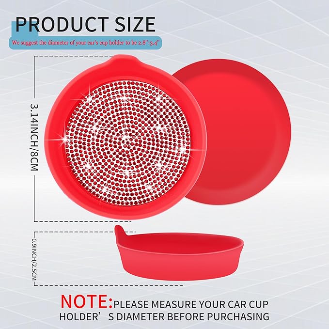 Amooca Car Cup Coaster Universal Non-Slip Cup Holders Bling Crystal Rhinestone Car Interior Accessories 2 Pack Red Whole Rhinestone