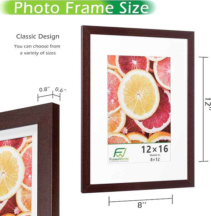 FrameWorks 2-Pack, 12x16 Matted to 8x12 Picture Frame, Mahogany – Classic Wooden Photo Frame with Tempered Glass, Modern Matte Finish for Prints, Posters, Certificates & Wall Decor – Gallery-Ready