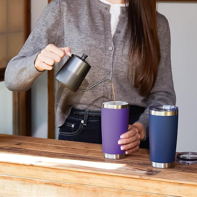 MEWAY 20oz Tumbler 12 Pack Double Wall Vacuum Insulated Travel Mug Bulk, Stainless Steel Tumblers with Lid and Straw, Durable Powder Coated Coffee Cups for Cold & Hot Drinks (Purple, 12)