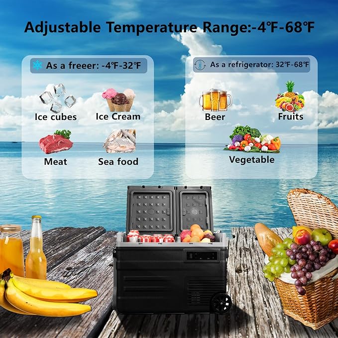 Alpicool UD65 Portable Wheeled Car Freezer with Dual Compartments,12 Volt Car Refrigerator, 60 Quart Fast Cooling Fridge, with 12/24V DC and 100-240V AC for Outdoor, Camping, RV, Truck