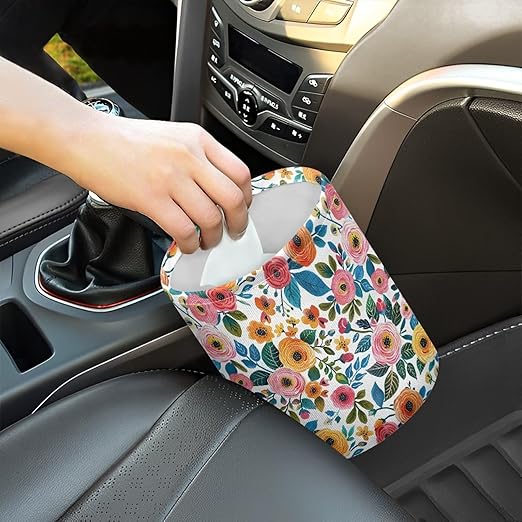 Daisy Rose Car Trash Can Foldable Rubbish Bin Basket Bag Hanging Cup Holder Organizer with Strap Mini Car Interior Accessories for Fit Most Cars, SUVs, Trucks