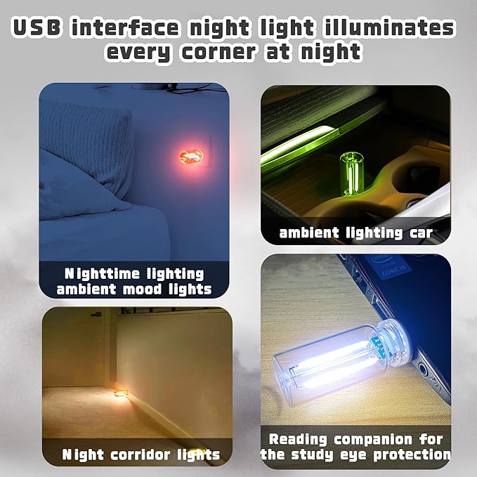 Retro Car Mood Lamps, Touch Control USB & Battery Lighted LED Car Interior Atmosphere Bulbs, Automotive Interface Charging Night Lights, Mini Portable Camping Lights Decorations (Purple, 2Pack)