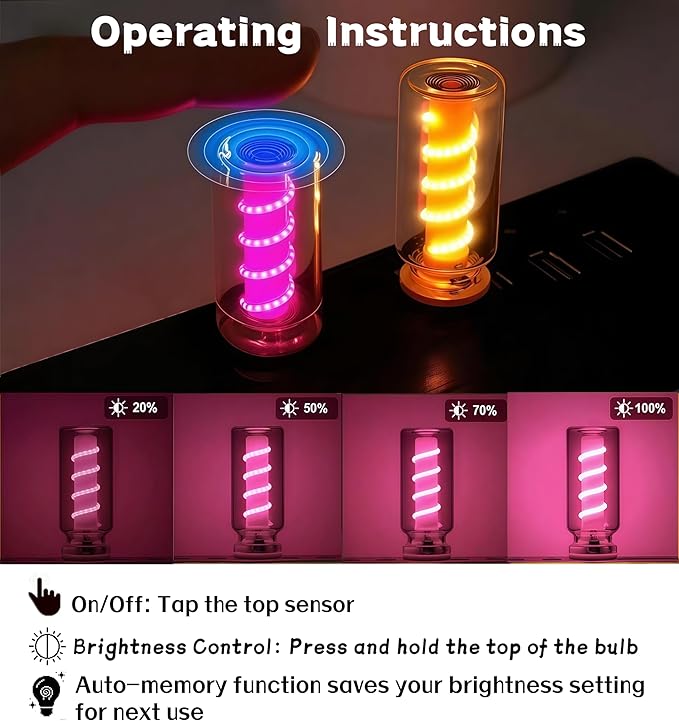 2 PCS USB Car Interior Lights, Touch Dimmable, Mini Retro Glass Bottle Design Suitable for Cars, Bedrooms, Corridors and Camping (Pink)