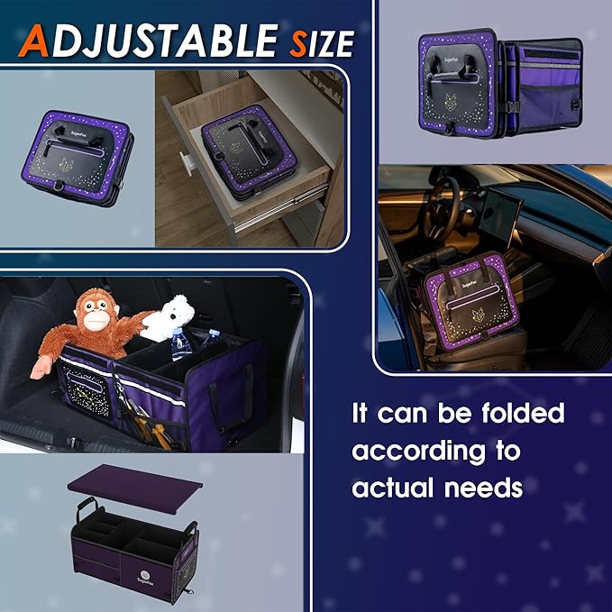 Car Trunk Organizer & Storage | 63L Capacity, 23.6"×13.8"×11.8" | Fluorescent Constellation Design | Waterproof, Collapsible with Adjustable Straps | for SUV, Small/Midsize Cars - Purple-M004