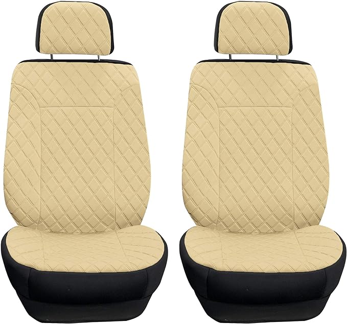 TLH Prestige 79 Diamond Stitch Beige Neosupreme Car Seat Cushions, Two Pack Seat Covers for Cars, Water Resistant, Universal Fit Car Seat Protector