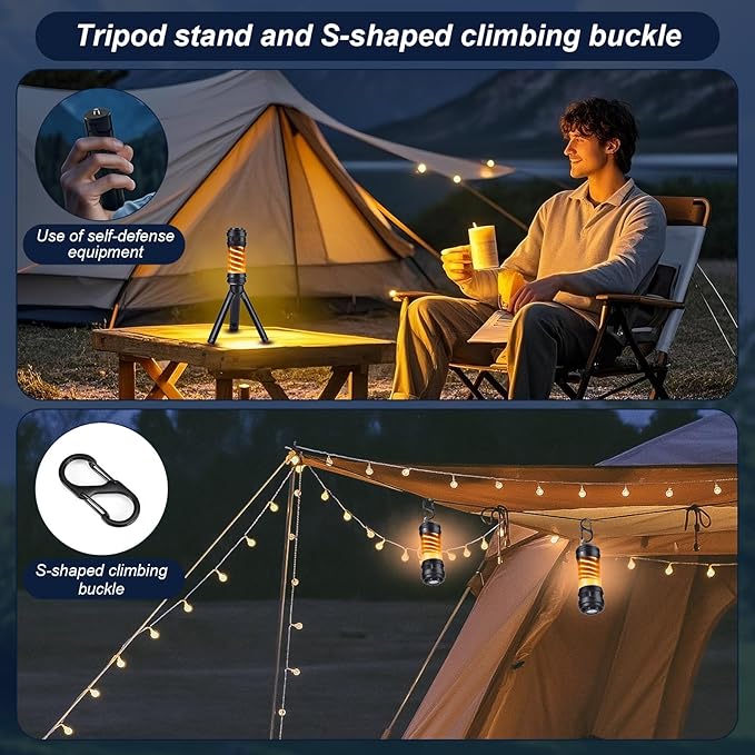 Portable Camping Light USB Rechargeable Battery 5 Light Modes IPX6 Waterproof Tent Light Tripod Camping Light LED Flashlight Suitable for Power Outages, Emergencies, Hurricanes, Hiking, CampingPicnics