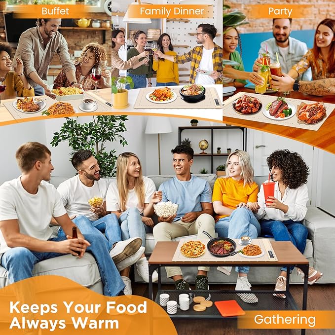 Upgrade Warming Mat for Food with Adjustable Temperature-Portable Electric Warming Tray,Roll Up Silicone Food Warmer for Parties with 3 Temperature Settings,Versatile Food Warmers for Parties Buffet