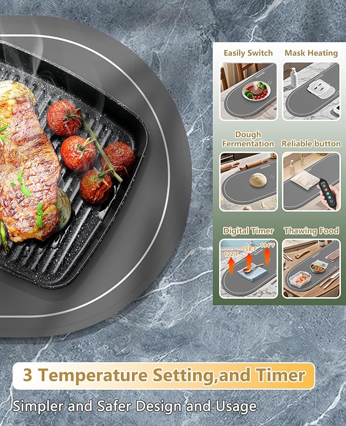 Warming Mat for Food Extra Large,Electric Food Warmers for Parties Buffet,36"x15" Food Warming Trays with Timer,Roll Up Silicone Heating Pad,Portable Kitchen Gadgets for Home Daily Use(Gray)