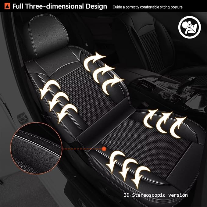 2 Front Car Seat Covers Fit for Nissan Frontier 2009-2024 2025 Ice Silk Leather Breathable Waterproof Automotive Seat Cushion Compatible Airbag (2 Seats & Black)