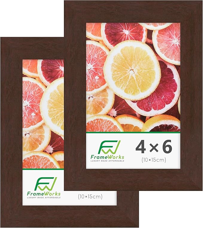FrameWorks 2-Pack, 4x6 Picture Frame, Mahogany – Classic Wooden Photo Frame with Tempered Glass, Modern Matte Finish for Prints, Posters, Certificates & Wall Decor – Gallery-Ready