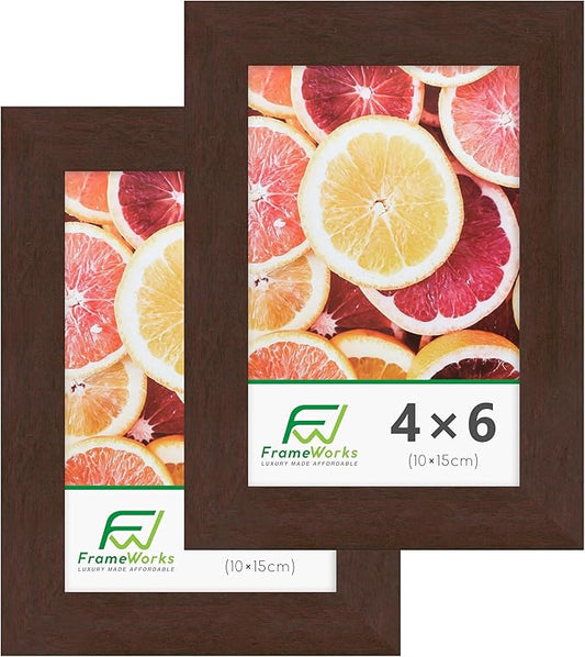 FrameWorks 2-Pack, 4x6 Picture Frame, Mahogany – Classic Wooden Photo Frame with Tempered Glass, Modern Matte Finish for Prints, Posters, Certificates & Wall Decor – Gallery-Ready