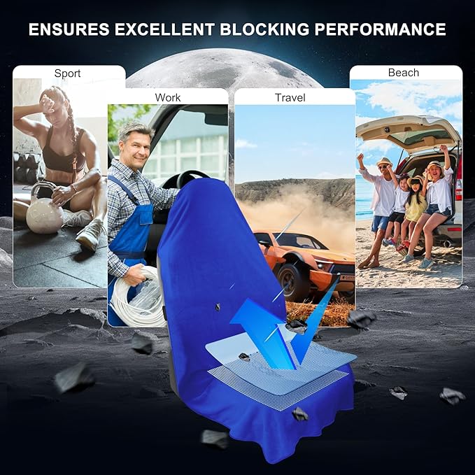 Car Seat Towel Cover, 2pcs Universal Front Seat Protector for Cars, SUVs and Trucks, Sweat Towel Car Seat Cover for Gym, Yoga, Swimming, Pets and Family Travel, Blue