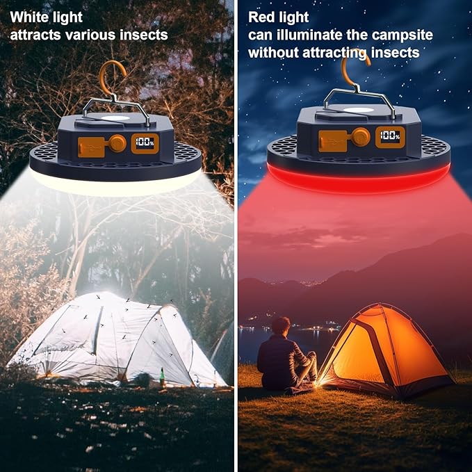 2pcs 10000mAh Rechargeable Camping Light Brightness Stepless Dimming, IP45 Waterproof Tent Light Power Failure (RED)