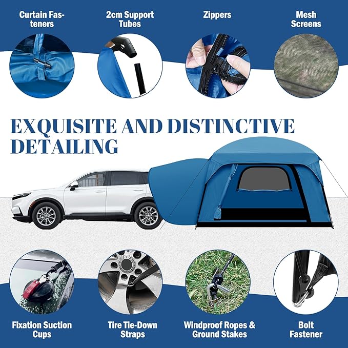 SUV Tent, Dual Mode (Party & Privacy), Heavy-Duty Oxford Fabric, Sturdy Metal Frame, Quick Connect Setup for SUV/Jeep/Truck with Cap, All-Season Waterproof Camping Shelter