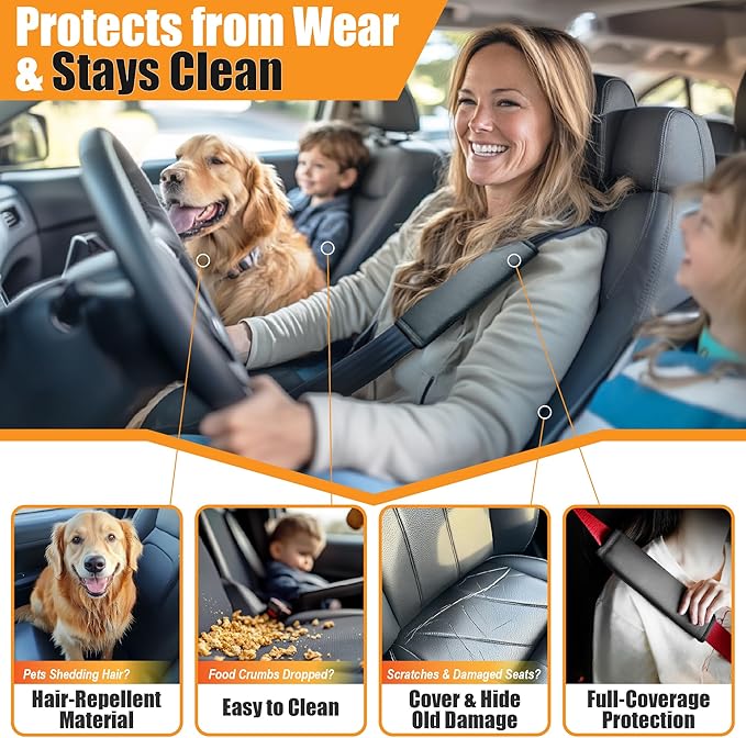 kingphenix 2PCs Memory Foam Leather Car Seat Covers, Breathable 4D Mesh, Easy Install Automotive Seat Protectors, Airbag Compatible, Universal Fit for Cars, Trucks, Vans, SUV - Gray