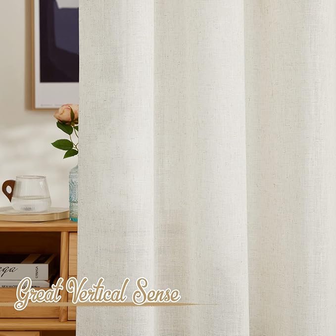 NICETOWN Linen Curtains & Drapes for Bedroom 63 inches Long, Grommet Flax Linen Blend Window Treatment Privacy with Light Filtering for Living Room/Boys Room, W66 x L63, 2 Panels