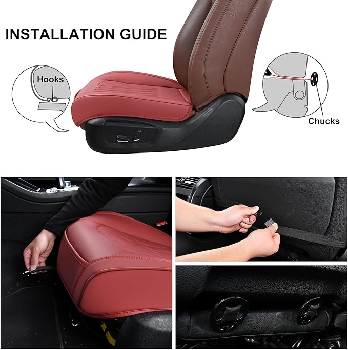 Front Car Seat Bottom Covers 2 Pack, Universal Auto Seat Cushions, Nappa Leather Full Wrapping Edge Compatible with Most of Vehicles - SUVs/Sedans/Pickup Trucks, Wine Red