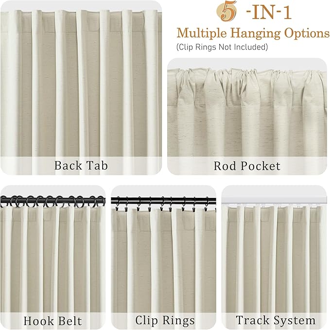 UHITECH Natural Beige Blackout Curtains 102 Inches Long 2 Panels Set Curtain for Bedroom 100% Black Out for Living Room Darkening Drapes Neutral Thermal Insulated