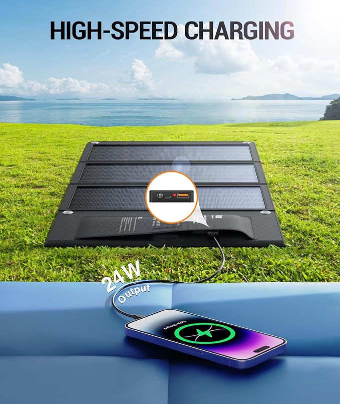 BLAVOR 30W Solar Charger USB-A QC3.0 24W USB-C DC 30W Outputs, Foldable Solar Panel for Camping, IPX4 Waterproof, Solar Battery Charger Compatible with Solar Generators, Phones, Tablets
