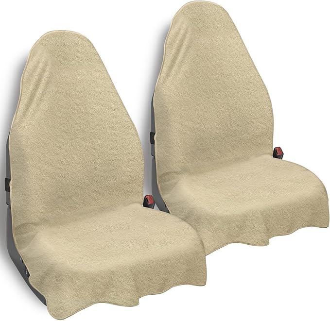 Car Seat Towel Cover, 2 Pack Universal Front Seat Protector for Cars, SUVs and Trucks, Sweat Towel Car Seat Cover for Gym, Yoga, Swimming, Pets and Family Travel, Beige,