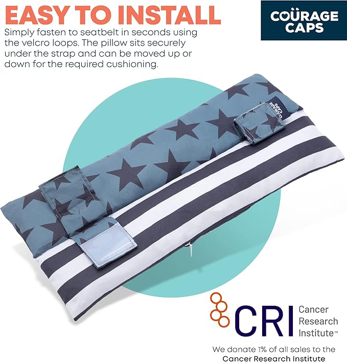 Post Surgery Seatbelt Pillow, Chemo Port Pillow, Cushion Post Surgery for Mastectomy, After Heart Surgery, Hysterectomy Pillow for Car, Breast Cancer Seatbelt Cover - Stars & Stripes